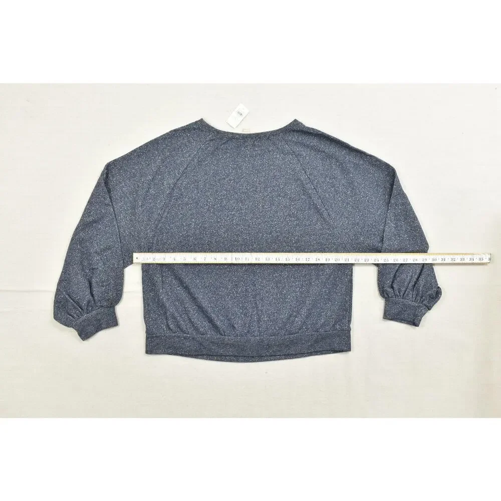 LOFT Women's Size M Blue Shimmer Sparkle Long Puff Sleeve Crew Neck Sweater NEW